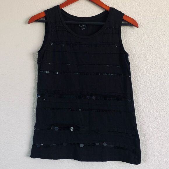 LOFT Ann Taylor Black Sequin Embellished Tank Top XS - Picture 1 of 4